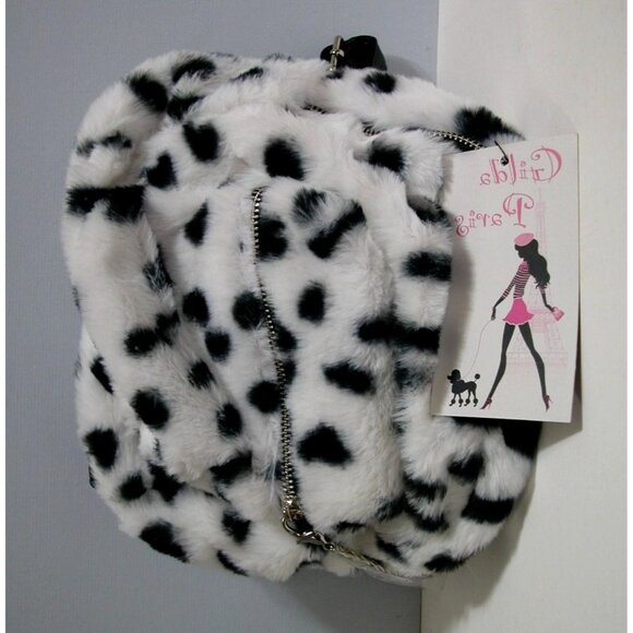Dalmatian Print Faux Fur Crossbody Bag W/ Adjustable Strap & Zipper Pockets - Picture 4 of 4